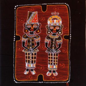 Batik Bild Stoffbild Trachtenpaar, 45 x 50 cm