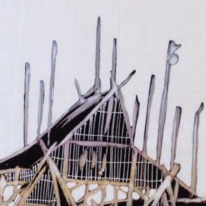 Batik Bild Stoffbild Hütte mit Boote, 45 x 50 cm
