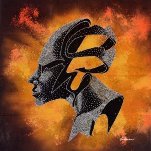 Batik balinesisches Stoffbild Maske 3-D seitlich, 45 x 50 cm