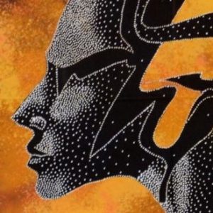 Batik balinesisches Stoffbild Maske 3-D seitlich, 45 x 50 cm
