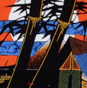 Batik Bild Stoffbild Sonnenuntergang, 45 x 50 cm
