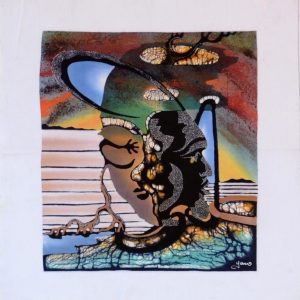 Batik Bild Stoffbild buntes Maskenbild, 45 x 50 cm