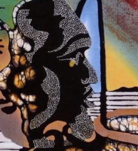 Batik Bild Stoffbild buntes Maskenbild, 45 x 50 cm