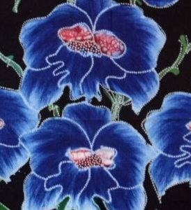 Batik Stoffbild Orchideenblüte blau, 45 x 50 cm