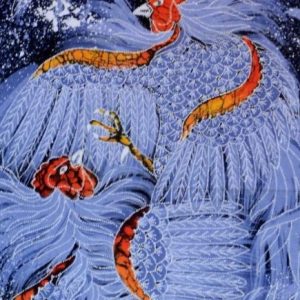 Batik balinesisches Stoffbild Hühner, 45 x 50 cm