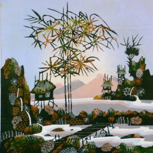 Batik Bild Stoffbild Meer Landschaft, 45 x 50 cm