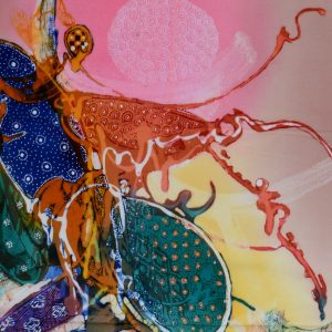 Batik balinesisches Stoffbild abstrakte Tiere, 45 x 75 cm