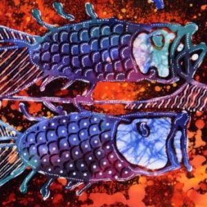 Batik Bild Stoffbild bunte Fische, 45 x 50 cm