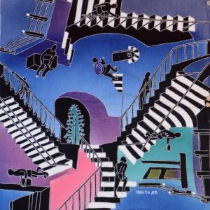 Batik balinesisches Stoffbild Treppen, 45 x 50 cm