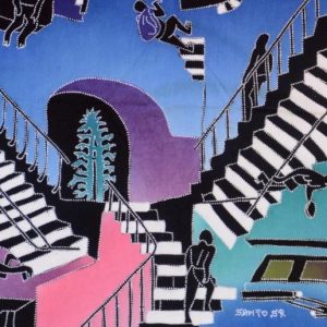 Batik balinesisches Stoffbild Treppen, 45 x 50 cm