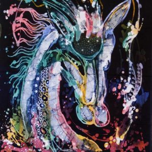 Batik balinesisches Stoffbild Pferdekopf, 45 x 50 cm