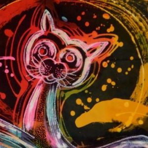 Batik balinesisches Stoffbild zwei Katzen 45 x 50 cm