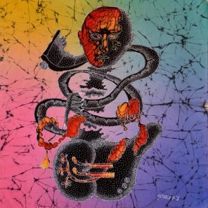 Batik balinesisches Stoffbild Masken-Figur, 45 x 50 cm