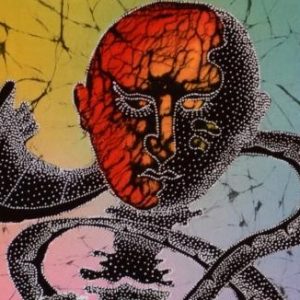 Batik balinesisches Stoffbild Masken-Figur, 45 x 50 cm