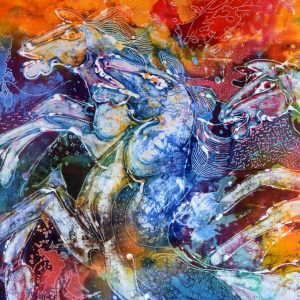 Batik balinesisches Stoffbild Pferde, 90 x 140 cm