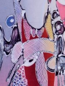 Batik balinesisches Stoffbild drei Masken, 45 x 50 cm