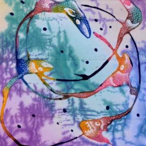 Batik Stoffbild Fische im Kreis, 45 x 50 cm