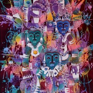 Batik balinesisches Stoffbild viele Masken, 90 x 140 cm