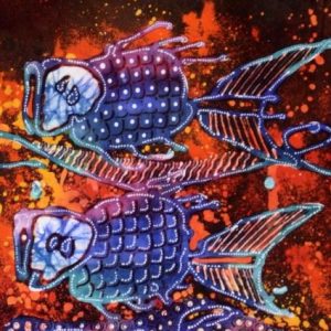 Batik Stoffbild drei Fische, 45 x 50 cm