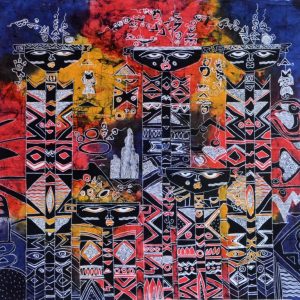 Batik balinesisches Stoffbild Masken, 90 x 100 cm