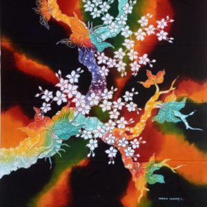 Batik balinesisches Stoffbild Kirschblüten, 90 x 100 cm