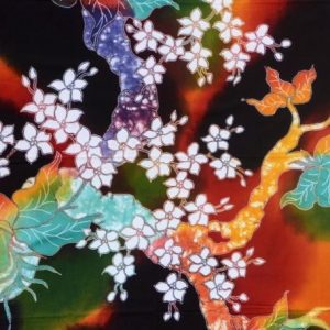 Batik balinesisches Stoffbild Kirschblüten, 90 x 100 cm
