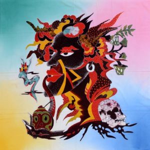 Batik Bild Stoffbild Gesichter, 90 x 100 cm