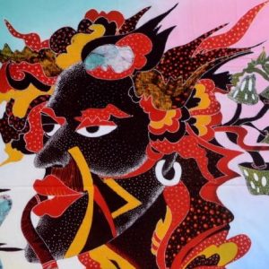 Batik Bild Stoffbild Gesichter, 90 x 100 cm