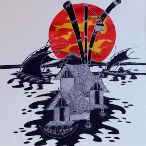 Batik Bild Stoffbild Sonnenuntergang, 90 x 100 cm