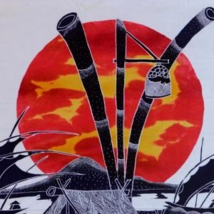 Batik Bild Stoffbild Sonnenuntergang, 90 x 100 cm