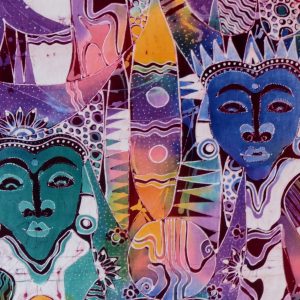 Batik balinesisches Stoffbild viele Masken, 90 x 140 cm