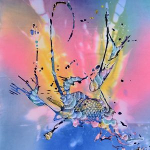 Batik balinesisches Stoffbild abstrakte Fische – verkauft