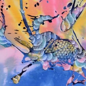 Batik balinesisches Stoffbild abstrakte Fische – verkauft