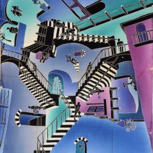 Batik Stoffbild Treppenlabyrinth, 75 x 90 cm