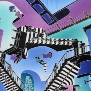 Batik Stoffbild Treppen endlos, 75 x 90 cm