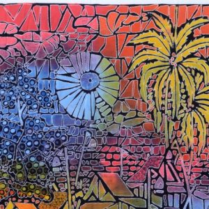 Batik Bild Stoffbild Dorfleben, 75 x 90 cm – verkauft