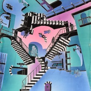 Batik Stoffbild Treppen verbunden, 75 x 90 cm