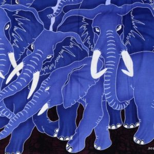 Batik balinesisches Stoffbild Elefanten Parade, 75 x 90 cm