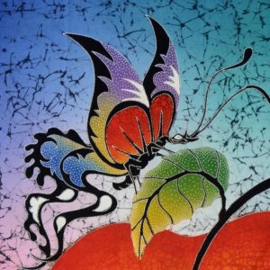 Batik Bild Stoffbild blickendes Apfel-Herz, 75 x 90 cm