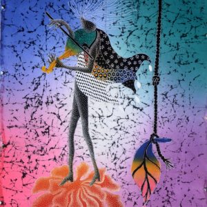 Batik Bild Stoffbild Geigenspieler, 75 x 90 cm