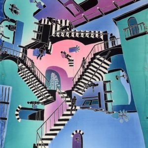 Batik Stoffbild Treppen rundrum, 75 x 90 cm