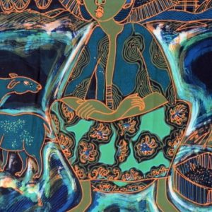 Batik Bild Stoffbild Landleben mit Tieren, 75 x 90 cm