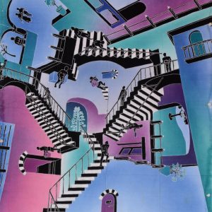 Batik Stoffbild Treppen rundherum, 75 x 90 cm
