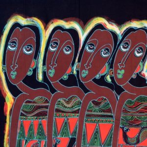 Batik Bild Stoffbild vier Frauen, 75 x 90 cm