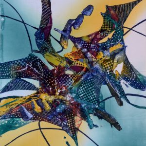 Batik balinesisches Stoffbild Drache abstrakt, 75 x 90 cm