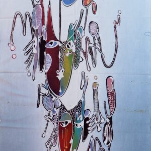 Batik balinesisches Stoffbild Masken, 45 x 140 cm