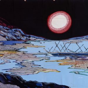 Batik Bild Stoffbild Mond am See, 75 x 90 cm