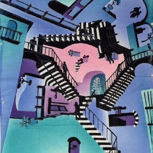 Batik Stoffbild Treppen trepp auf-trepp ab, 75 x 90 cm