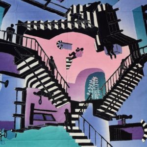 Batik Stoffbild Treppen trepp auf-trepp ab, 75 x 90 cm