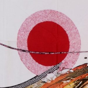 Batik Bild Stoffbild rote Sonne, 75 x 90 cm